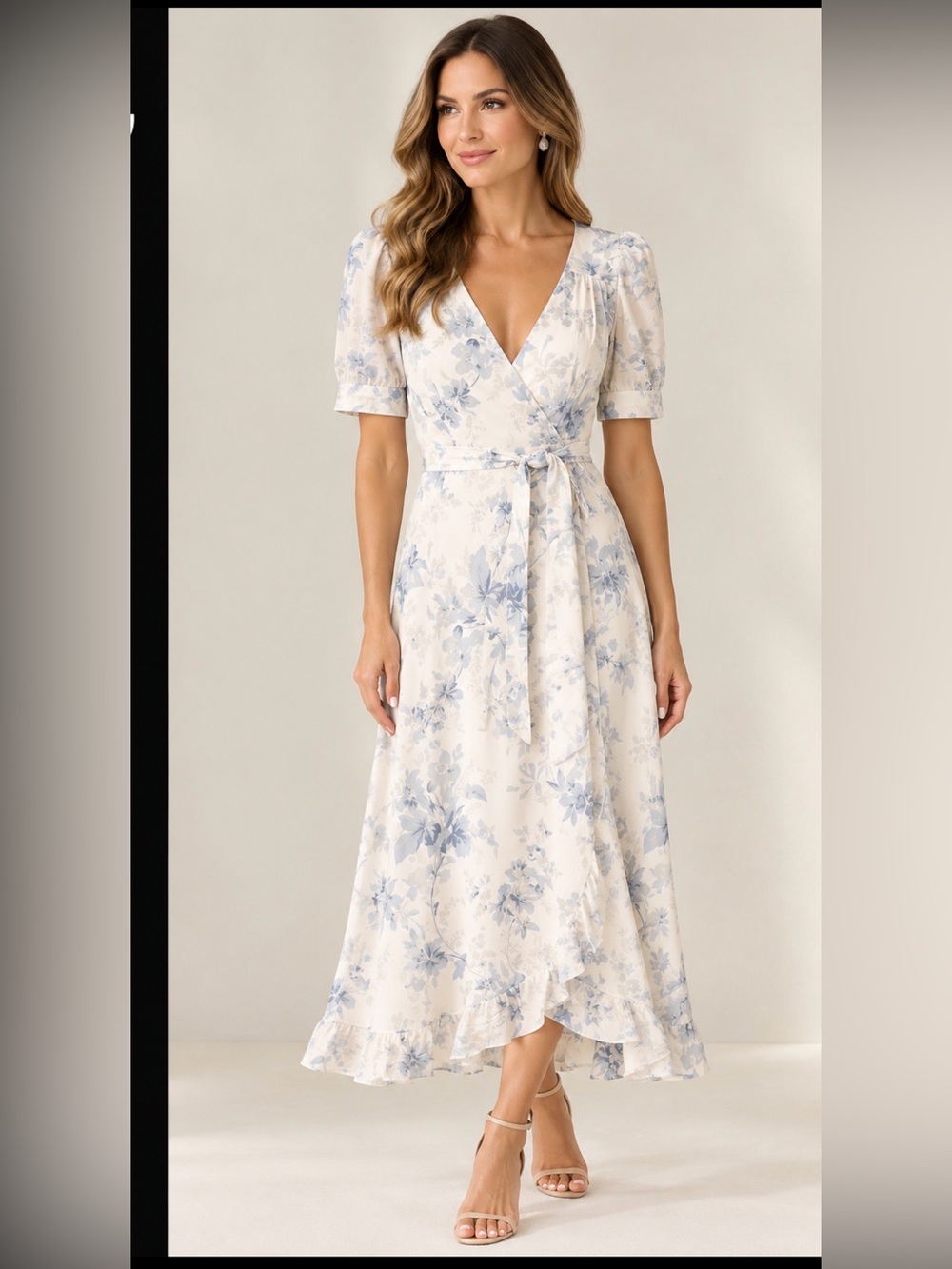NWT Ralph Lauren Women's Blue Floral Wrap Dress - Light Blue/White M